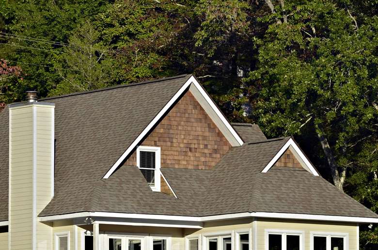 Newly installed pitched or gable roofing system on a residential house in Kitsap County